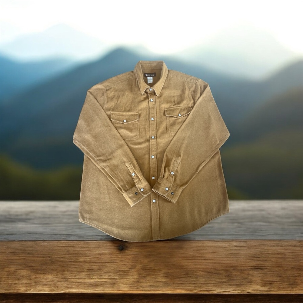 Haband Men's Casual Tan/Mustard Button-Down Shirt